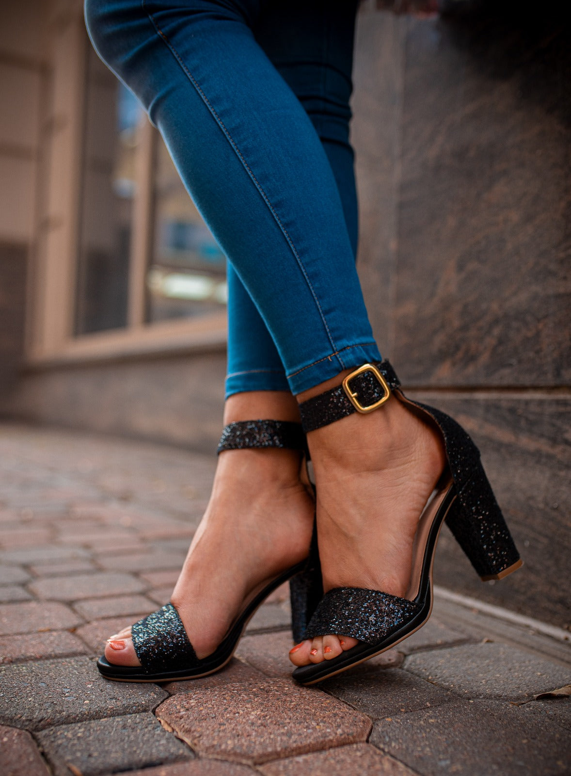 Women Gold - Black Strap Sandals