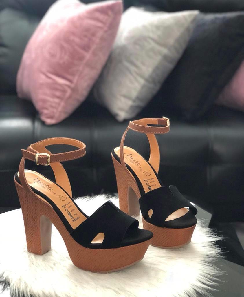 DEFRE - Black  Platform Ankle Strap Heels