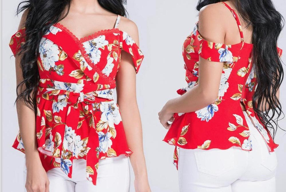 floral red blouse - Geosyog