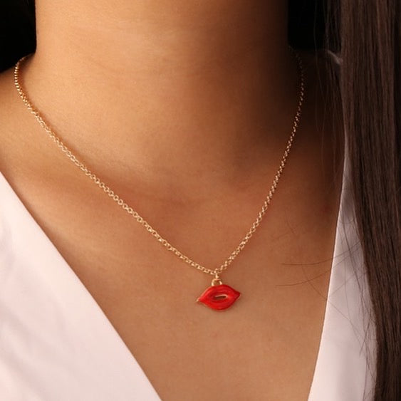 Red Lip Pendent Alloy Necklace