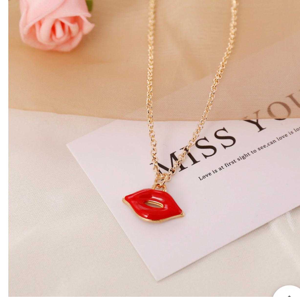 Red Lip Pendent Alloy Necklace