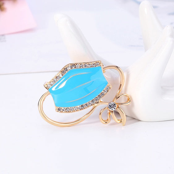 Fashion  Rhinestone Blue Mask Brooch