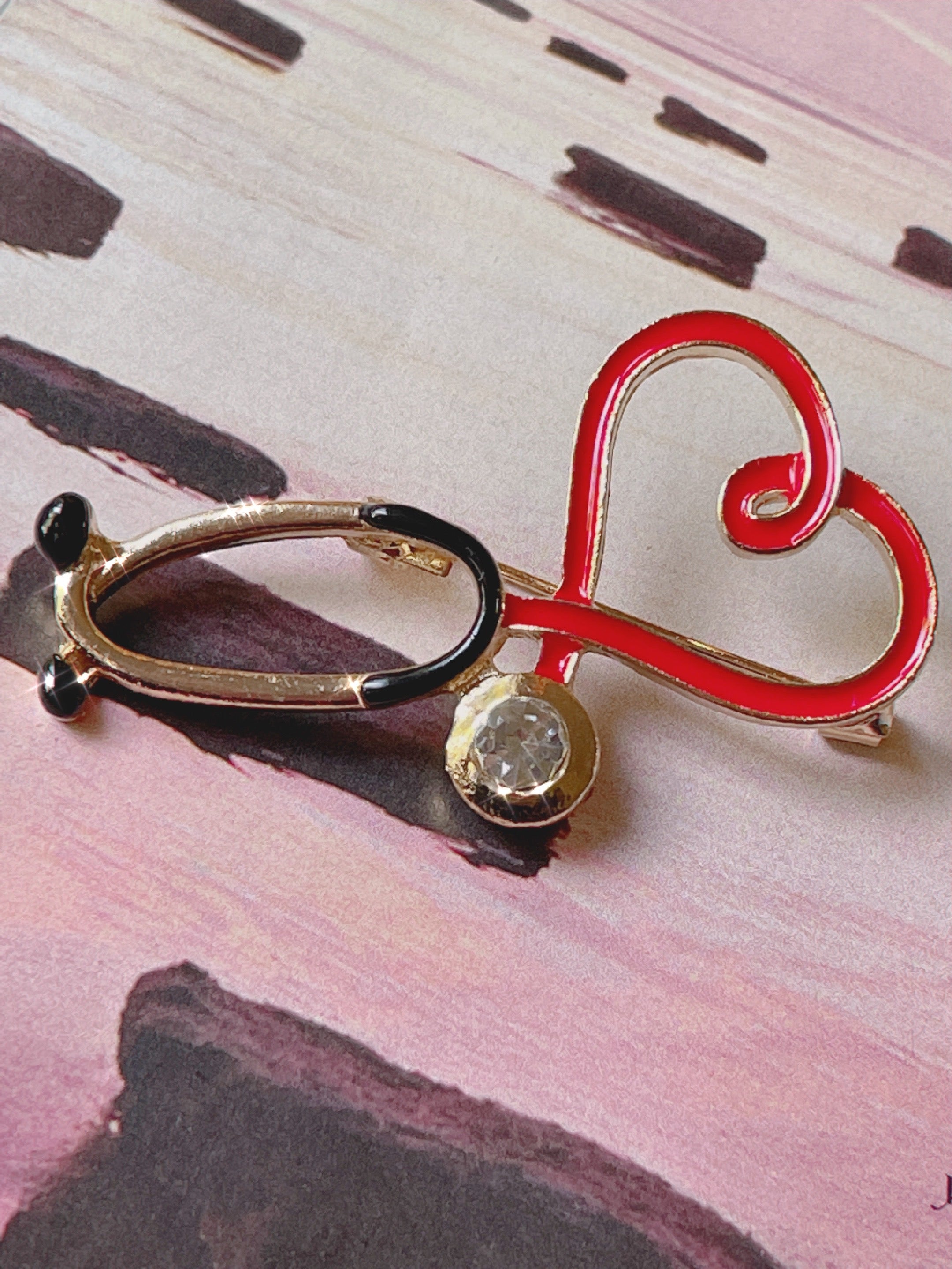 Small red stethoscope Brooch