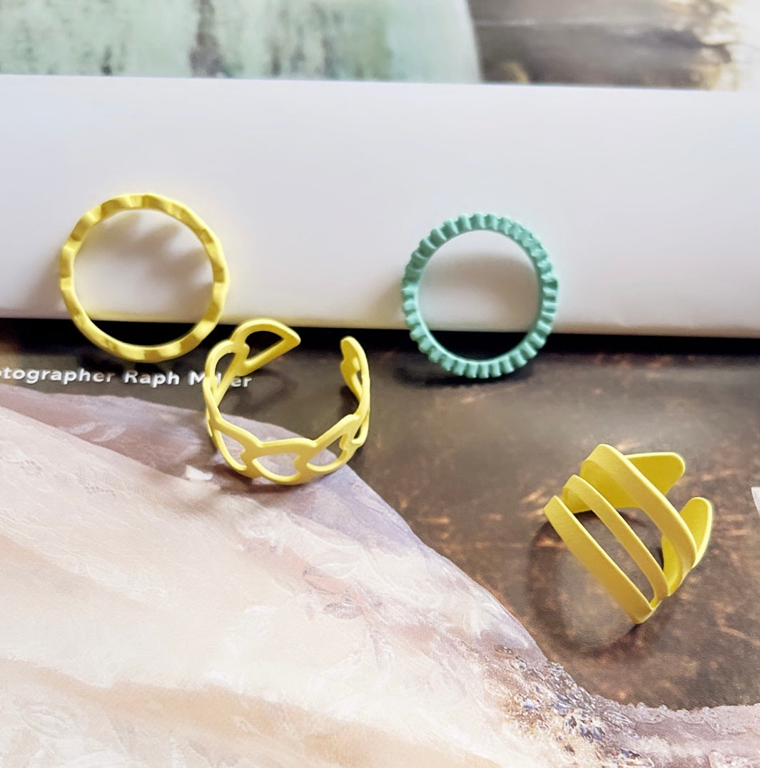 💛 Yellow heart 4pcs Ring set